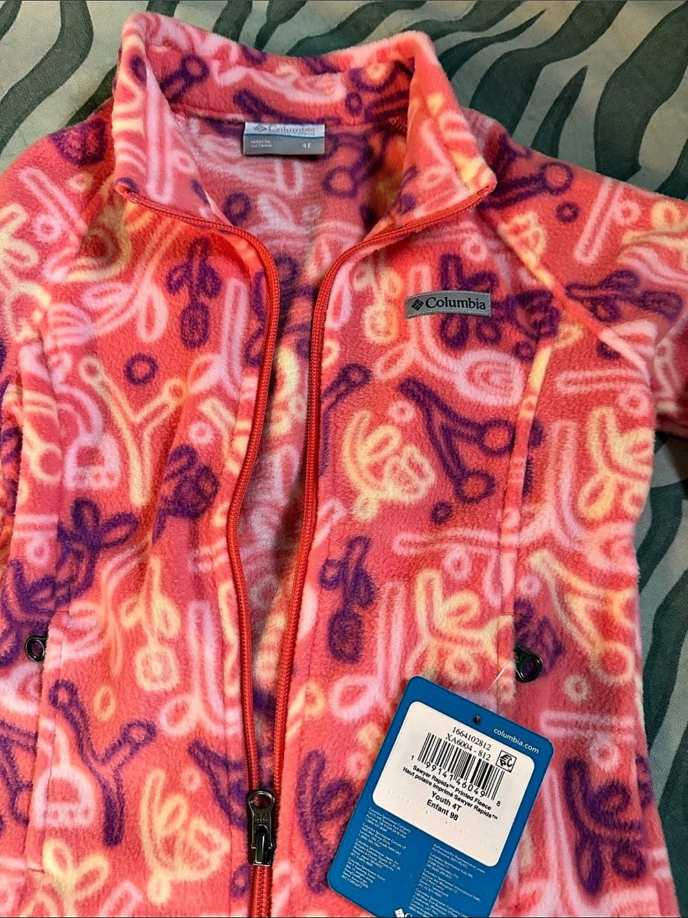 Columbia Sawyer Rapids Printed Fleece Full Zip Jacket Vest Girls 4T Pink &